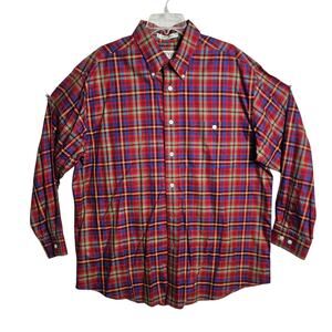 Mens Plaid Longsleeve Button Up Shirt Red ORVIS XLARGE 100% Cotton Lumberjack